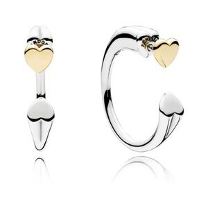 Pandora earrings, Two hearts, Silver and Gold; New
